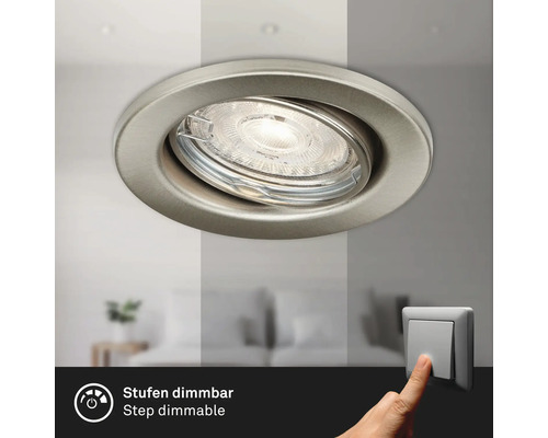 Éclairage à encastrer à intensité lumineuse variable à 3 niveaux 1 x GU10 4,7 W nickel mat