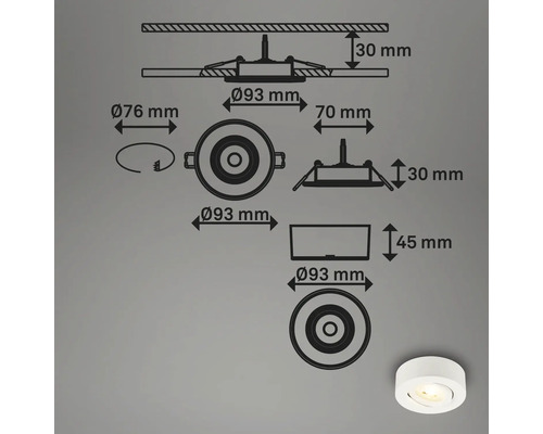 Technische Zeichnung einer runden Einbauleuchte mit Maßangaben.