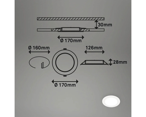 Schéma technique d''un spot encastrable rond avec indications de dimensions