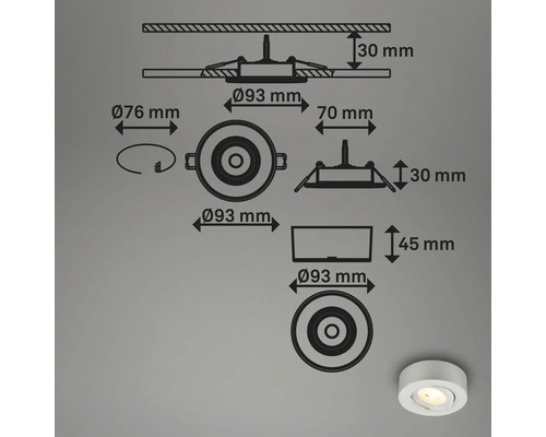 Technische Zeichnung einer Einbauleuchte mit Maßangaben
