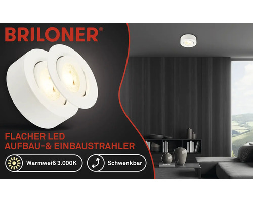 Éclairage à encastrer/à monter en saillie 1 x LED 4,9 W blanc Spot LED plat apparent et encastrable de Briloner dans un espace de vie.