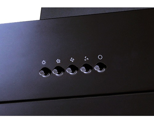 Bedienelemente einer Dunstabzugshaube mit Licht-, Lüfterstufen- und Ein-/Ausschaltknopf