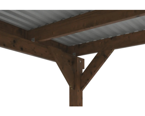 Vue détaillée d''un pavillon en bois avec toit en métal