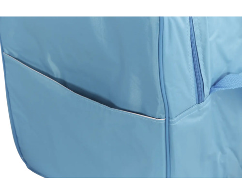 Gros plan d''un sac bleu avec poche extérieure et fermeture éclair