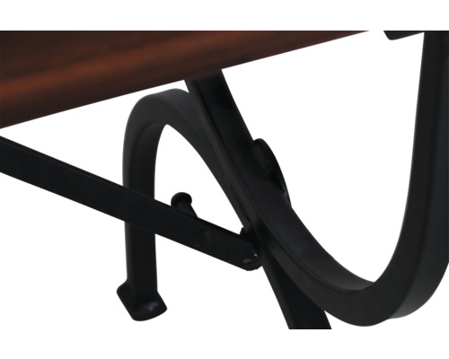 Detailaufnahme eines Tischgestells aus Holz und Metall