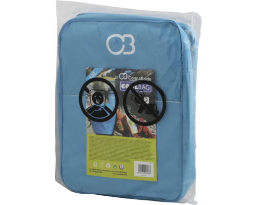 Kühltasche, geeignet für Lebensmittel und Getränke, mit Verbotssymbolen für das Einfrieren von Getränken und das Mitführen von Haustieren