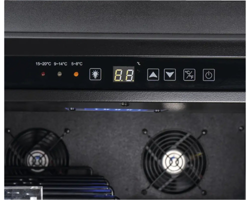 Gros plan sur l''affichage de la température et les commandes d''un refroidisseur de boissons