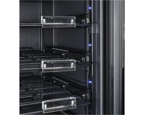 Vue intérieure d''une cave à vin avec des étagères et un éclairage LED