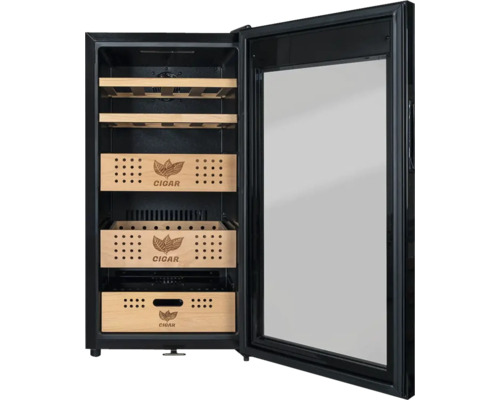 Zigarrenschrank mit Holzkisten und Regalen