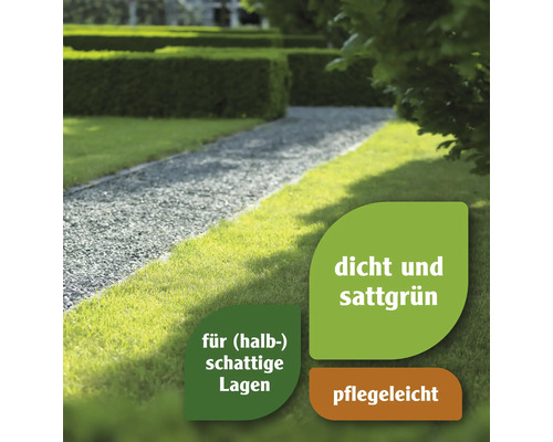 Garten mit Rasenfläche und Kiesweg