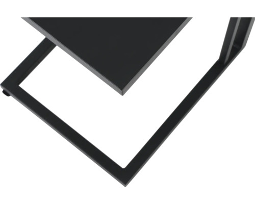 Detailansicht eines schwarzen Beistelltisches mit Metallgestell