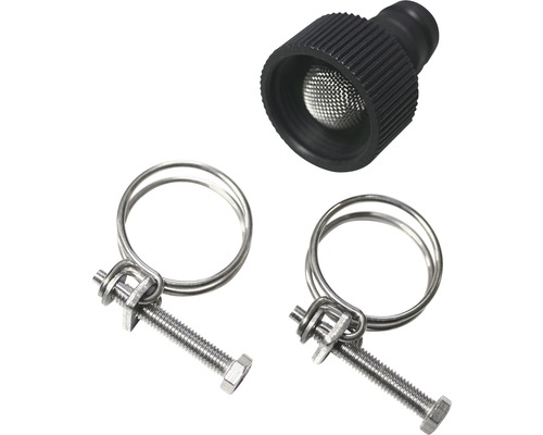 Kit d''accessoires pour tuyau d''arrosage avec colliers de serrage et tamis