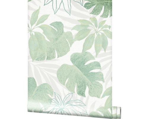 Papier peint intissé 31604 Avalon Floral vert beige Rouleau de papier peint avec motifs de plantes tropicales