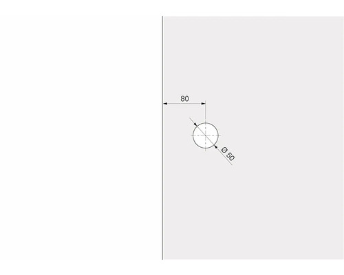 Dessin technique d''une plaque avec trou de forage, diamètre 50 millimètres, distance 80 millimètres