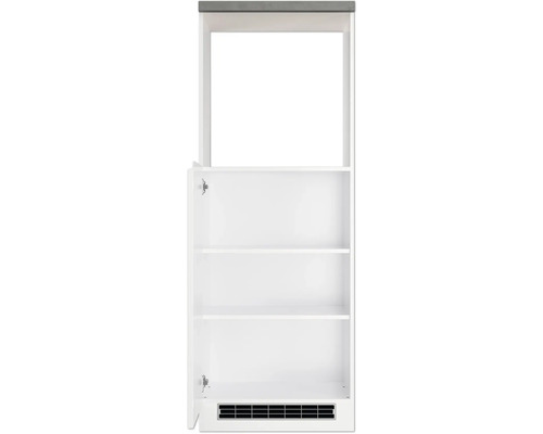 Meuble de salle de bain blanc avec étagère ouverte et bouches d''aération