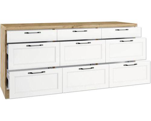 Commode avec neuf tiroirs et poignées en métal