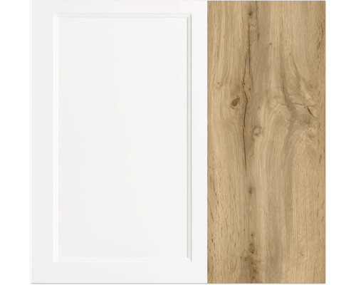 Küchenfront in Weiss und Holzoptik