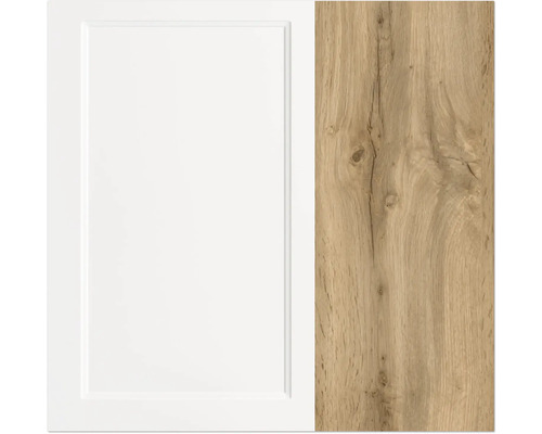 Küchenfront in Weiss und Holzoptik