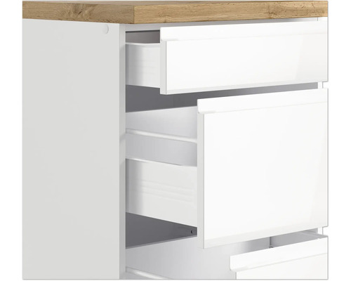 Buffet blanc avec tiroirs et plateau en bois