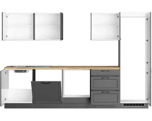 Cuisine équipée avec évier, tiroirs et armoires murales