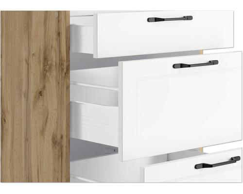 Armoire avec tiroirs blancs et poignées noires