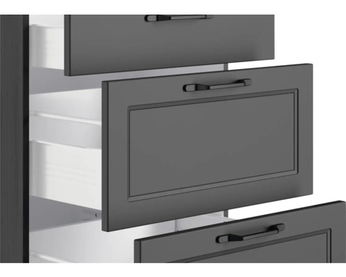 Gros plan d''un meuble de salle de bains avec des tiroirs ouverts