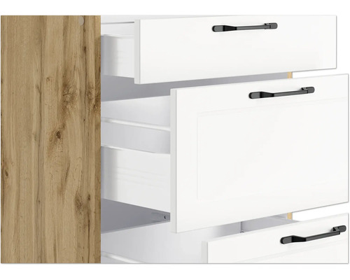 Armoire avec tiroirs blancs et poignées noires