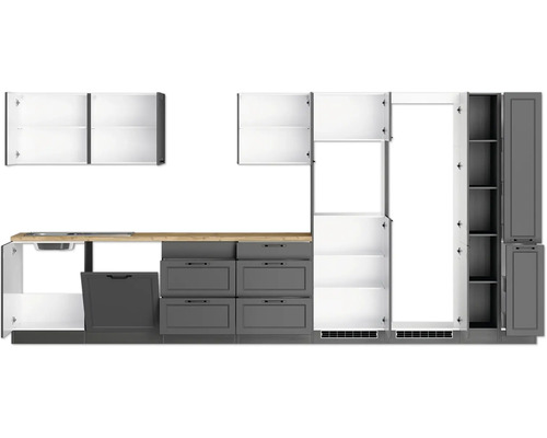 Cuisine linéaire avec évier, tiroirs et armoires