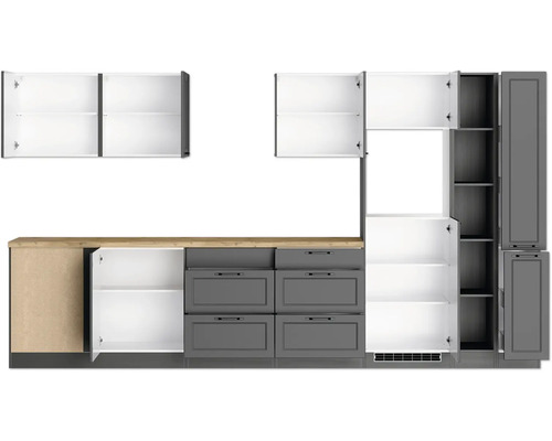 Cuisine linéaire avec armoires ouvertes et tiroirs pour l''aménagement de la cuisine