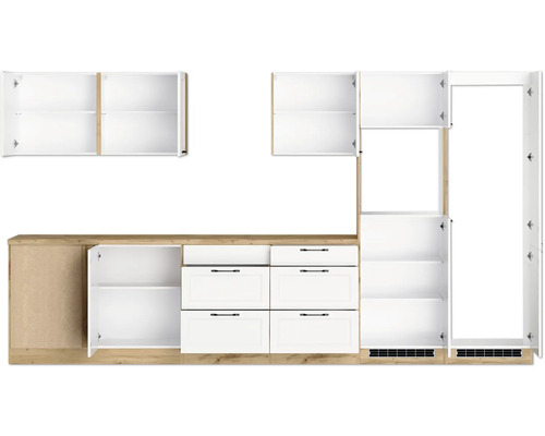 Cuisine équipée avec éléments hauts et bas et tiroirs