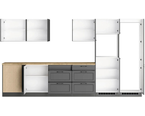 Cuisine équipée avec éléments hauts, éléments bas et tiroirs