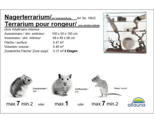 Terrarium pour rongeurs mesurant 100 x 50 x 100 centimètres, adapté aux hamsters nains, aux hamsters dorés ou aux souris