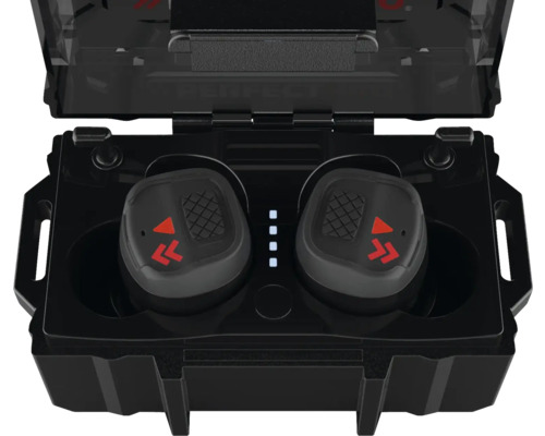 Kabellose Kopfhörer in schwarzer Ladebox