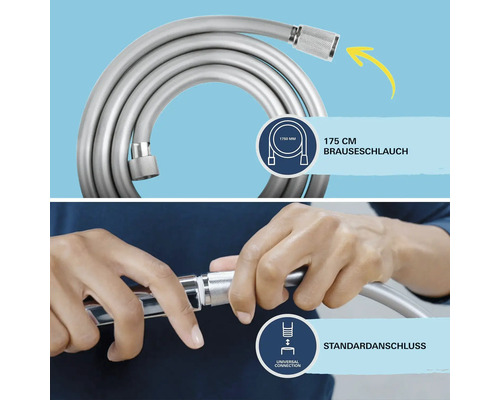 Abbildung eines 175 cm Brauseschlauchs mit Standardanschluss