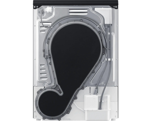 Vue arrière d''un sèche-linge avec connexions et tuyaux visibles