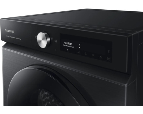 Gros plan sur un lave-linge avec affichage du programme coton et logo Samsung
