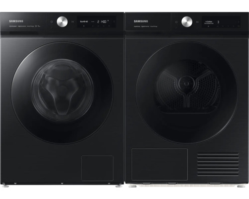 Lave-linge et sèche-linge Samsung noirs côte à côte