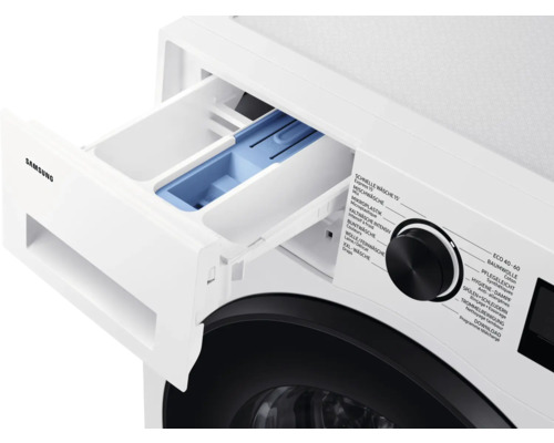 Detailaufnahme einer Samsung Waschmaschine mit geöffneter Waschmittelschublade