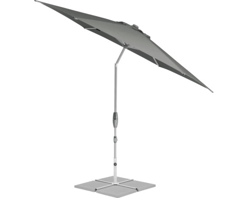Grauer Sonnenschirm mit quadratischem Ständer für den Außenbereich