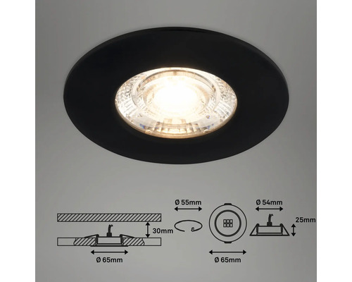 Schwarzer LED Einbaustrahler mit Maßangaben