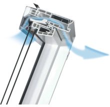 Coupe transversale d''une fenêtre de toit avec fonction de ventilation