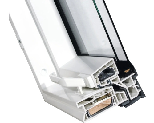 Vue détaillée d''un profilé de fenêtre en plastique et en verre