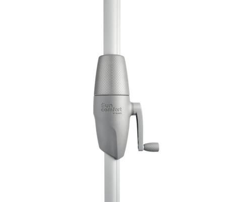 Detailansicht einer Kurbelmechanik für einen Sonnenschirm der Marke Suncomfort by Glatz