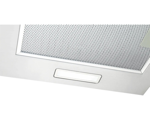 Vue détaillée d''une hotte aspirante avec filtre à graisse métallique et éclairage