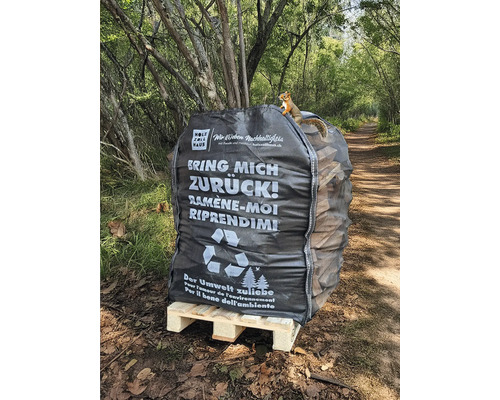 Un sac de bois de chauffage sur une palette avec un écureuil