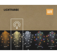 Illustration verschiedener Lichtfarben: Bernstein, Warmweiß, Kaltweiß, Multicolor und sanfte Multicolor