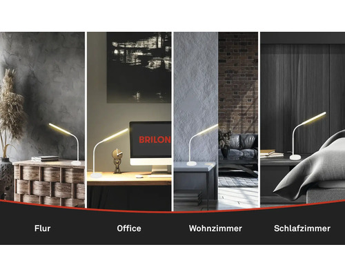 LED Schreibtischleuchte in verschiedenen Wohnbereichen wie Flur, Büro, Wohnzimmer und Schlafzimmer
