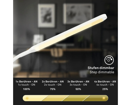 Stufenweise Dimmfunktion einer Lampe dargestellt.