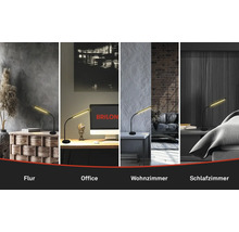 Anwendungsbeispiele einer LED-Tischleuchte in Flur, Büro, Wohnzimmer und Schlafzimmer