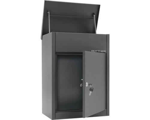 Boîte aux lettres avec protection contre le retrait et porte ouverte